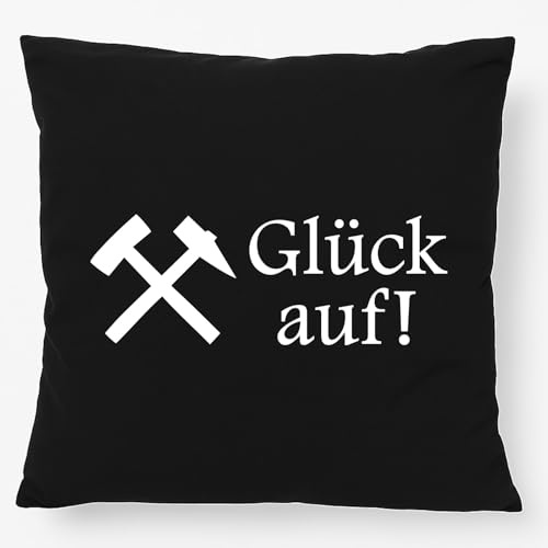 Huuraa Kissen Glück auf! Ruhrpott Geschenk | 40x40cm mit Füllung Black Baumwolle Dekokissen Geschenkidee Schwarzes Sofakissen dekoratives Zierkissen