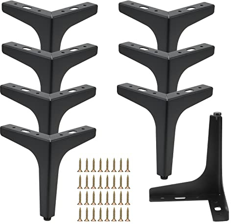PINGEUI 8 Stück 15cm Möbelfüße Schwarz Metall, Tischfuß Schrankfüsse, Möbelfüsse, Sofa Füße Möbelbeine mit Schrauben, Dreieck Tischbeine für Schrank, Nachttisch, Sofa