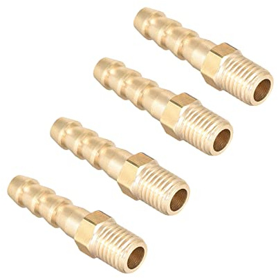 QUARKZMAN Raccordi in Ottone Metrico M8-1 Maschio Filettatura a 6mm Spina Raccordo Tubo Flessibile Connettore Adattatori per Tubo Flessibile Collegamento Giardino [4 Pezzi, Tono Oro]