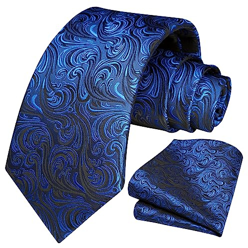 HISDERN Herren Krawatte Taschentuch Blume Paisley Hochzeit Krawatte & Einstecktuch Set