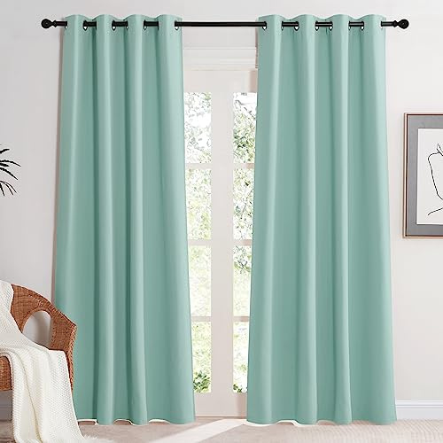 KGORGE Blickdichte Vorhänge Hitzeschutz Thermovorhang mit Ösen | Hellgrün,2er Set,220 x 140 cm(HxB),Thermo Vorhang gegen Hitze,Verdunkelung,Sonnenschutz,für Schafzimmer/Wohnzimmer
