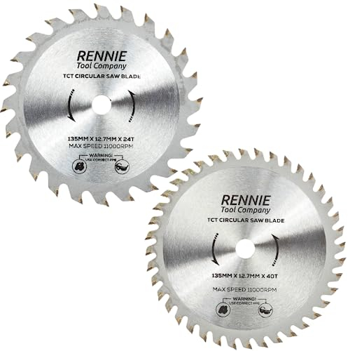Confezione da 2 lame per sega circolare, 135 mm x 12,7 mm (10 mm), foro x 24 T e 40 denti TCT, lame per sega per legno, adatte a Bosch, Makita, Dewalt, ecc. Lame per sega per legno da 24 e 40 denti