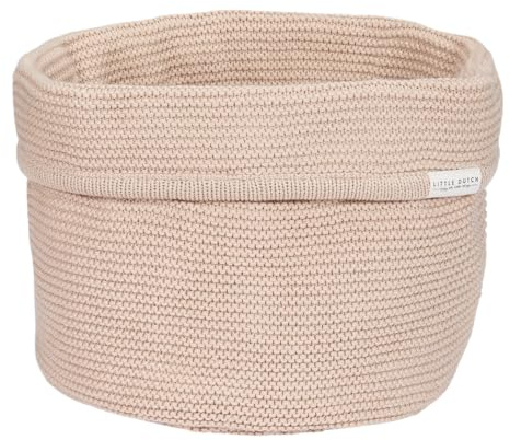 Little Dutch Wickeltischkörbchen Körbchen Korb Utensilo Organizer für den Wickeltisch Baby Strick Rund Pure beige - Newborn Naturals