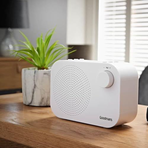 Compact DAB Digital Radio - White - 40 Preset Stations - Dual Alarm Clock - LCD Display - 3.5mm Headphone Socket - Battery Operated Digital Radio - Hours Playback - Portable Radios
