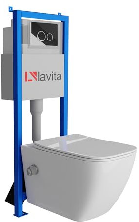 lavita Lavita LAV 101 elemento de pared para inodoro 40 cm + inodoro lavabo suspendido PARANA blanco sin borde + panel de control LAV 200.4.2 cromado | Conjunto completo | Cisterna empotrada | Juego
