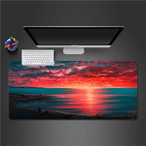 QiHon Gaming Mauspad XXL Sonnenaufgang Über Dem Meer Großes Mauspad Schreibtischauflage mit Vernähte Kanten Einer speziellen Oberfläche verbessert Geschwindigkeit und Präzision 800x400x2mm