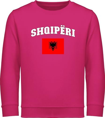 Sweatshirt Kinder Pullover für Jungen Mädchen - Fußball EM WM - Shqipëri Schriftzug mit Flagge Albanien | Fussball Geschenk Weltmeisterschaft Fan Accessoires Europameisterschaft Albanisch - 128