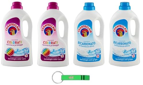 4x Chanteclair Lavatrice Testpaket Colorati + Bikarbonat - Flüssigwaschmittel für die Waschmaschine - Waschmittel 28 Wäschen 1260ml + Beni Culinari Kostenloser Schlüsselanhänger