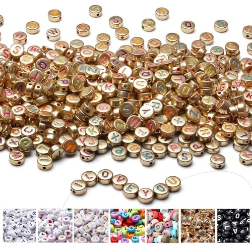 1500 Stück Buchstabenperlen für Armbänder Gold, 7 mm Acryl Perlen | AWARDSEN Farbige Buchstaben Für DIY Geeignet Halsketten Armbänder handwerk