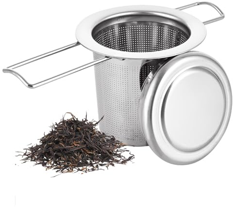 ASelected Tea Infuser,304 Stainless Steel Fine Tea Strainer with Lid and Foldable Handle,Tea Filter for Teapots Cups Mugs to Brewing Steeping Loose Tea and Coffee, 1 Pack
