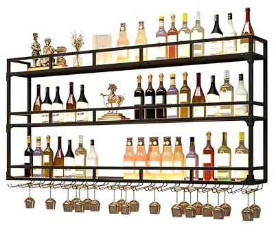 Väggvinställ Flytande barhyllor Sprithylla Väggmonterade ställ för vinflaskor Barskåp med hängande vinglashållare Minibar Flaskhylla Displayhylla för hembar matsal kök(Black,150cm(59.05in))