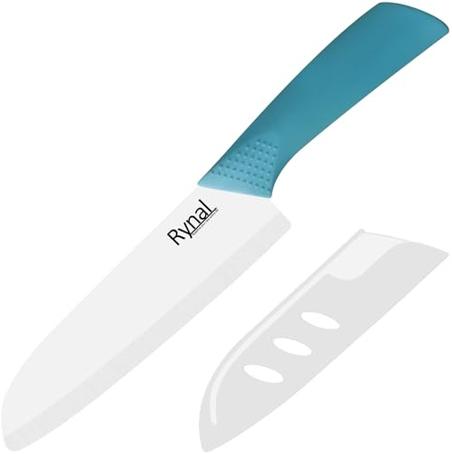 Upgrade Version 7-inch Ceramic Santoku Knife with Sheath - Light, Precise, Sharp, Nonstick Ceramic Knife - Rustproof Dishwasher Safe Chef's Kitchen Knife