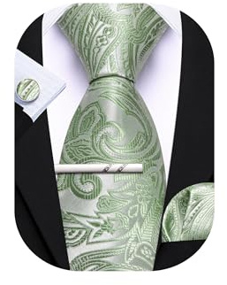 Barry.Wang Paisley-Krawatte mit Krawattenklammer für Herren, Seidenkrawatte, Einstecktuch, Manschettenknöpfe, Set, formelle Hochzeit, Party, Business