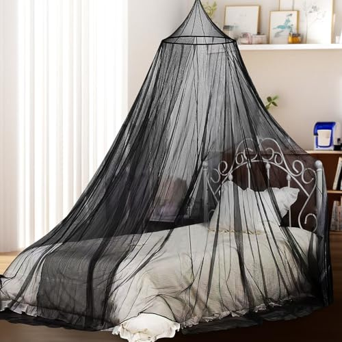 Moskitonetz Bett für Doppelbetten Einzelbett Schwarz,0.6*2.5 *10.5m Moskitonetz Feinmaschiges als Moskitoschutz, Moskitonetz Outdoor mit Klebehaken,Mückennetz Bett Geeignet Camping Reise und zu Hause