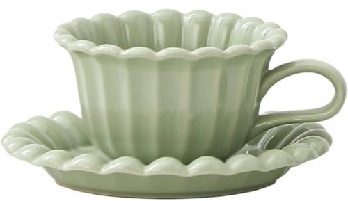 Huiyiwert Porzellan Kaffeetasse mit Untertasse 250ml niedliche Nachmittagstasse Espressotasse Frühstück Tasse Cappuccino Tasse Geschenk für Geburtstag Weihnachten Neujahr Valentinstag (Grün)