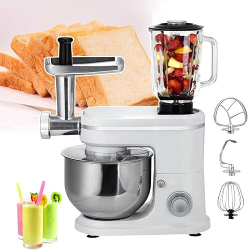 Batidora de 6 L de capacidad, batidora de pie para cocina, ex-tractor de jugos de 1,5 L, batidora de masa con cabezal inclinable, con agitador, gancho para masa, picadora de carne