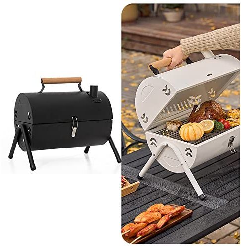Barbecue à Charbon de Bois de Table avec Couvercle et cheminée, Barbecue Double Face avec réservoir de Charbon séparé, Barbecue Portable pour Camping en Plein air, Cuisine de fête dans l'arr