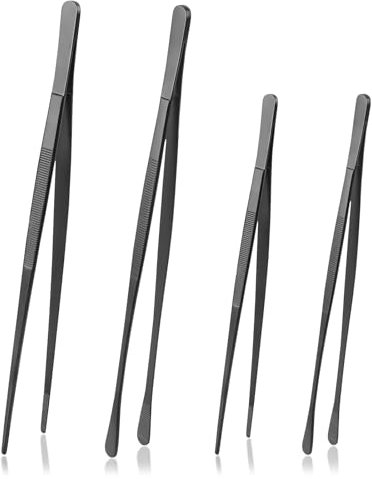 Pesutei Kochpinzette 4 Stück, Küchenpinzette Edelstahl 25/30 cm, Pinzette Küche Lang für Kochen, Braten, BBQ und Meeresfrüchte Küchenzangen