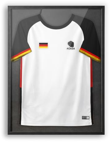 ACAZA Trikotrahmen 70x90 cm XL Groß, 3D Bilderrahmen tief zum befüllen mit Fußball-, Eishockey-, Rugby-, NBA-Trikot, mit Aufhänger, Holz und Acrylglas, Schwarz
