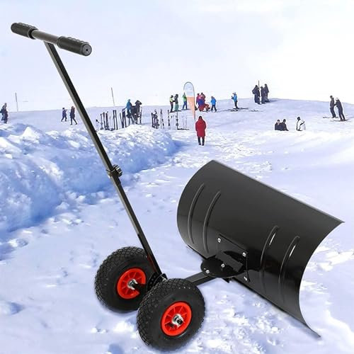 Snöplog Snöröjningsskyffel,Snöskjutsskyffel med justerbart handtag Antisladdhjul för uppfart och trädgård 2-hjuligt snöröjningsverktyg
