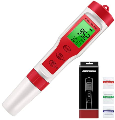 Wasser -pH -Tester, pH -Messgerät für Wasser,4 in 1 pH -Meter hohe Genauigkeit | EC -Detektor, Temperaturmessersensor für Hauswasser, Hydroponik, Aquarien, Pools