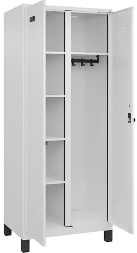 kaiserkraft FRANKEL Vestiaire pour Produits de Nettoyage Evolo Plus | 1 Compartiment | cloison médiane Centrale | Blanc | l 800 mm | avec Pieds Larges | loqueteau