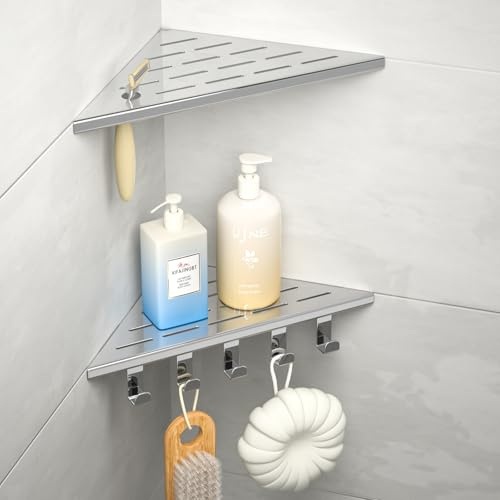 Bernkot Eck-Duschregal Edelstahl 304,Eckregal Dusche für geflieste Wände | 25,4 cm Duschablage Ecke für Badrenovierung, Eckablage Dusche für geflieste Wände, poliert
