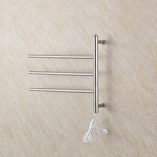 RCSTYNUK Toallero eléctrico Giratorio, Calentador de Toallas eléctrico de Pared, radiador toallero calefactado de bajo Consumo, móvil, de Acero Inoxidable.