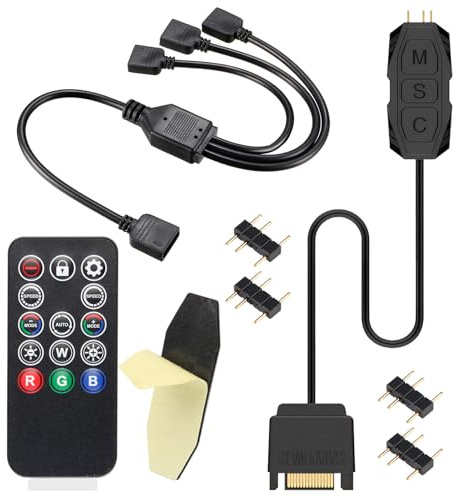 Controlador ARGB Hub RGB 5V 3 pines SATA, 14 teclas para efectos luminosos, 1 a 3 divisores ARGB, compatible con ventiladores y LED