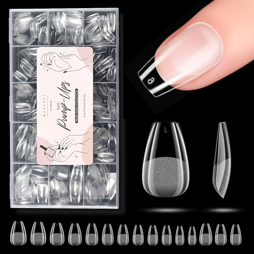 Makartt Short Ballerina Nail Tips for Gel Extensions, 510pcs Half Matte Soft Gel, Pre-Buffed, No File Needed, Full Cover Acrylic False Nail, Fake Nails, Press on Nails, Long-Lasting, 15 Sizes