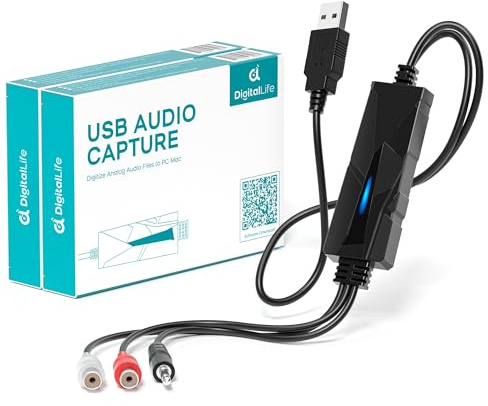 DigitalLife USB 2.0 Audio Grabber con Entrada Estéreo R/L y 3,5 mm, Pack de 2 - Digitalizador de Audio para Vinilos y Cintas, Compatible con Windows 10,11, macOS 15.1.1, Linux