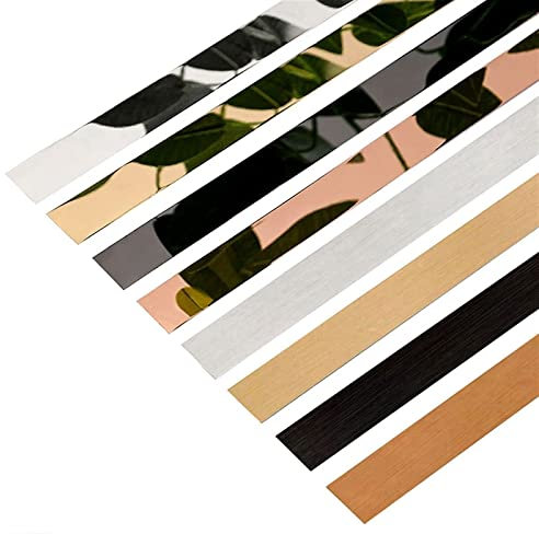 Profilo autoadesivo in acciaio inossidabile - Finitura a specchio/spazzolata for mobili, armadi, porte, mobili, lunghezza 5 m, diverse larghezze e colori, facile installazione fai da te(Goldmirror,25m