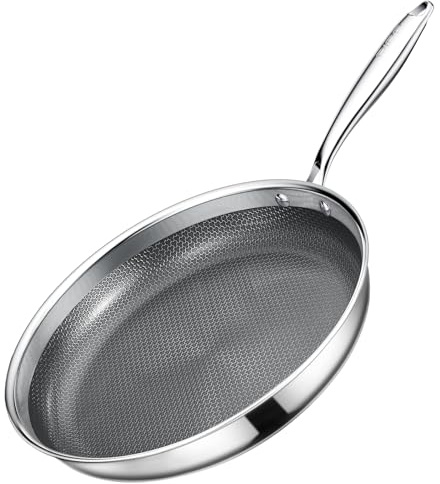 GiPP 30cm Tri-Ply Stainless Steel Non Stick Frying Pan | PFAS & PFOA Free, Non Toxic, Skillet Cooking Pan with Lid, Oven Safe, Compatible with All Cooktops(30cm w/o Lid)