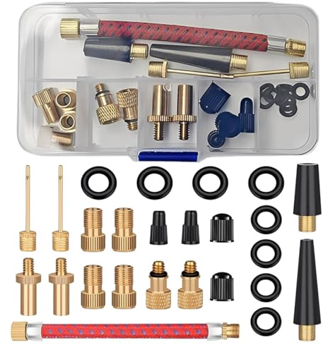 Juego de 25 adaptadores de aguja para bombas de balón y válvulas de bicicleta, adaptador de válvula Presta, adaptador de válvula de bicicleta SV AV DV para válvulas de bicicleta y cojines de aire