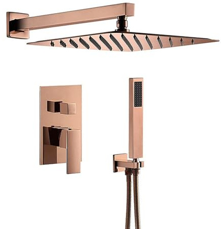 BiaoTeng Set Incasso Doccia con Soffione e Doccetta Ottone Monocomando Caldo e Caldo Colonne Doccia a Parete a Parete Oro Rosa