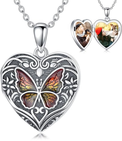 Shusukue Medallón de plata de ley 925 para mujer con forma de corazón, para abrir fotos, cadena de 45 – 50 cm, regalo para San Valentín y Día de la Madre para mujeres, 45.7 cm, Plata esterlina, Sin