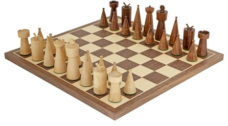 Art Deco Walnut Chess Set Including Board & Pieces