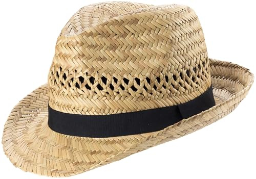 SCIPPIS Havana Strohhut Trilby – luftiger Sommer- & Gartenhut mit schwarzem Hutband, Schweißband innen, Erntehelfer