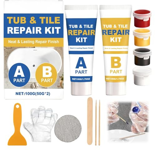 Xivicii Ceramic Tile Repair Kit White, Waterproof Bath Shower Tray Repair Kits, for Fiberglass, Enamel, Porcelain, Fix Chip, Crack, Rust, Hole On, Toilet, Sink