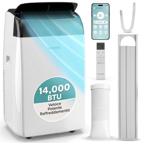 SereneLife Climatizzatore Portatile 14.000 BTU, Condizionatore Portatile con WiFi, 4-in-1 Raffredda/Riscalda/Deumidifica/Ventola, Pinguino Condizionatore, Silenzioso, Casa, Ufficio