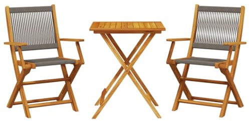 Qnhdfrt 3-TLG. Bistro-Set, Balkonmöbel-Set aus massivem Akazienholz und Polypropylen, Gartentisch mit 2 klappbaren Gartenstühlen, Platzsparend für Terrasse und Garten, Grau