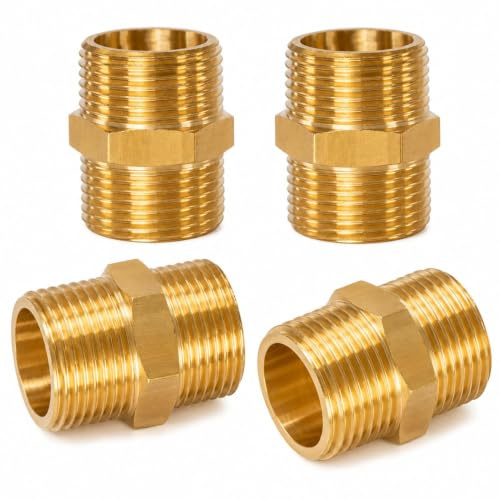 4 Stück Doppelnippel 3/4 Zoll Messing Außengewinde(Ø 25.7mm) | 3/4 Zoll Doppelnippel mit Sechskant,Verbinder AG Messing Gewindefittings,für Heizung Trinkwasseranlage Geeignet
