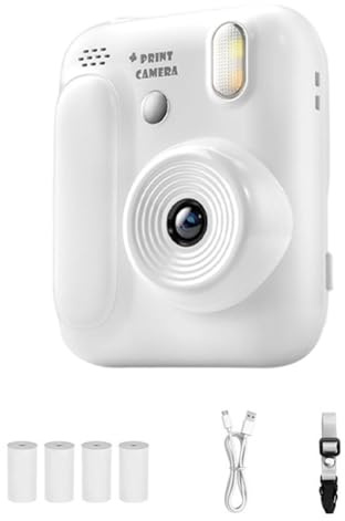 Aundhegrtt Kids Gift 1080P Thermal Print Color Instant Camera 5 Color Options Print Photo Video Recording Games Toy White