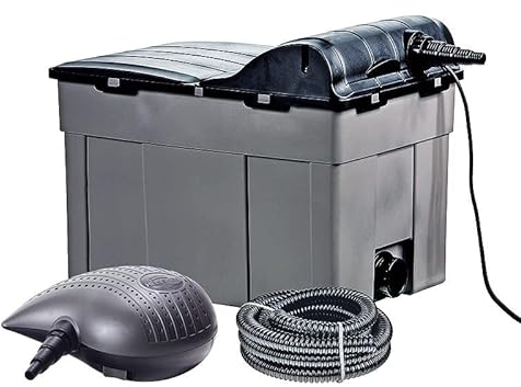 HEISSNER FPU16000-00 Mehrkammer-Teichfilter 60 x 40 cm mit integriertem 11 Watt UVC-Teichklärer , inklusiv Filterpumpe mit 10 mm Körnung
