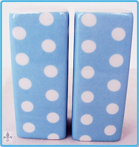 fromeuropewithlove Light Blue Dots Salt and Pepper Set Ceramic Porcelain Rectangular Square Blue Cruet Set Hand Decorated in UK