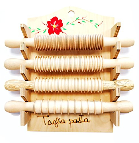 Mancini e Mancini srl Set Mattarello tagliapasta da 4 pz con Supporto a Parete, Artigianato abruzzese
