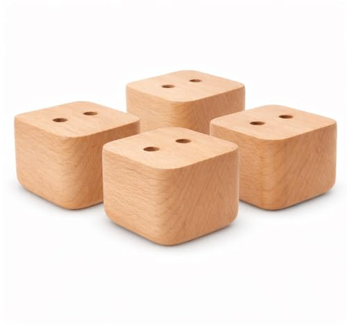 Vershy 4X Möbelfüße Buche/Eiche Massivholz 3cm – Sofafüße eckig gerade Natur lackiert – Holz Möbelbeine zum Anschrauben für Sofa, Couch, Schrank, Bett (4er Set)