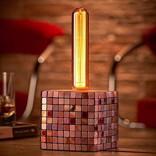Auraglow Mysa Cube Table Lamp Mosaic Concrete with T30 LED Bulb