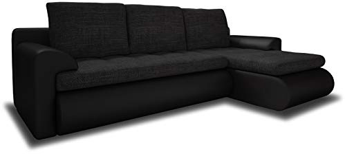 Sofnet Ecksofa Santi - Polsterecke L-Form, Schlafsofa mit Bettkasten, Couchgarnitur mit Schlaffunktion, Couch, Sofa, Sofagarnitur (Schwarz + Schwarz (Madryt 1100 + Berlin 02), Ecksofa Rechts)