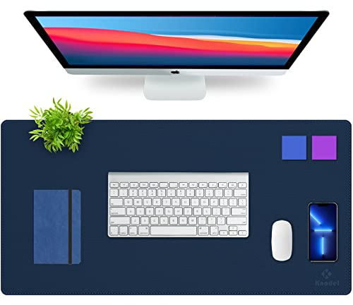 K Knodel Schreibtischunterlage, 80cm x 40cm PVC-Leder Tischunterlage, Wasserdichte Laptop Unterlage für Büro (Dunkelblau)